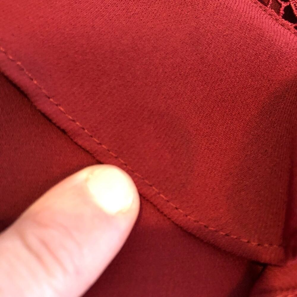 Rebecca Minkoff dark red lace ruffle trim tie sleeve top size Large feminine - Picture 12 of 16